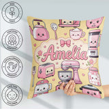 Custom Name Cute Kawaii Appliances Mixer Toaster Blender Yellow Square Filled Cushion Throw Pillow Sofa Bed Home Decor Zip Washable UK Made