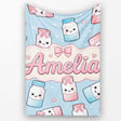 Cute Kawaii Sugar Jar Bottles with Glitter Sprinkles Blue  Personalised Custom Name Super Soft Fleece Blanket Bed Sofa Throw