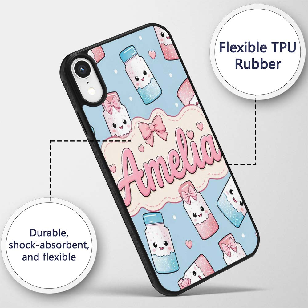 Cute Kawaii Sugar Jar Bottles with Printed Design Custom Name Protective Phone Case Mobile Cover Durable Everyday Smartphone Shock Resistant