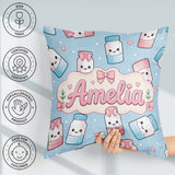 Custom Name Kawaii Sugar Jar Bottles with Glitter Sprinkles Blue Square Filled Cushion Throw Pillow Sofa Bed Home Decor Zip Washable UK Made