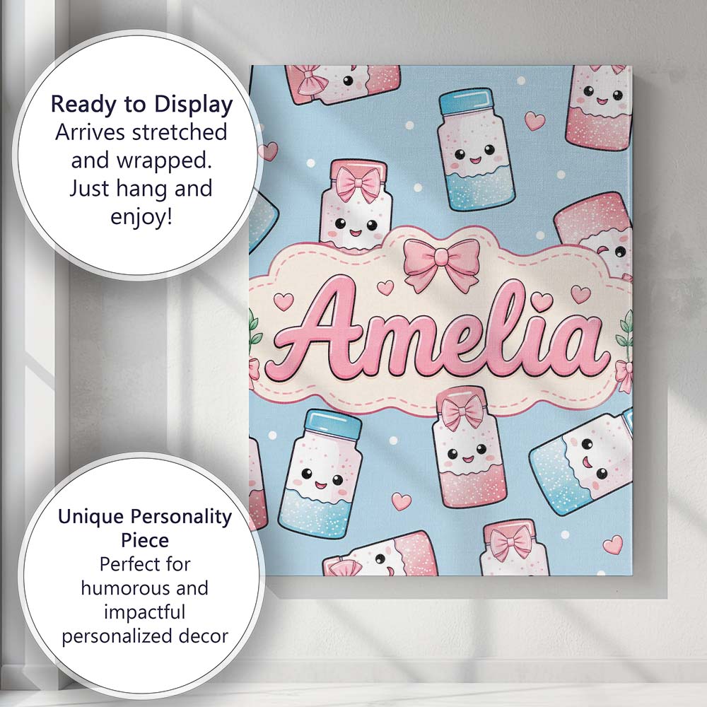 Personalised Name Cute Kawaii Sugar Jar Custom  Modern Room Accent Elegant Feature Canvas Wall Art Print Decor Picture Ready to Hang