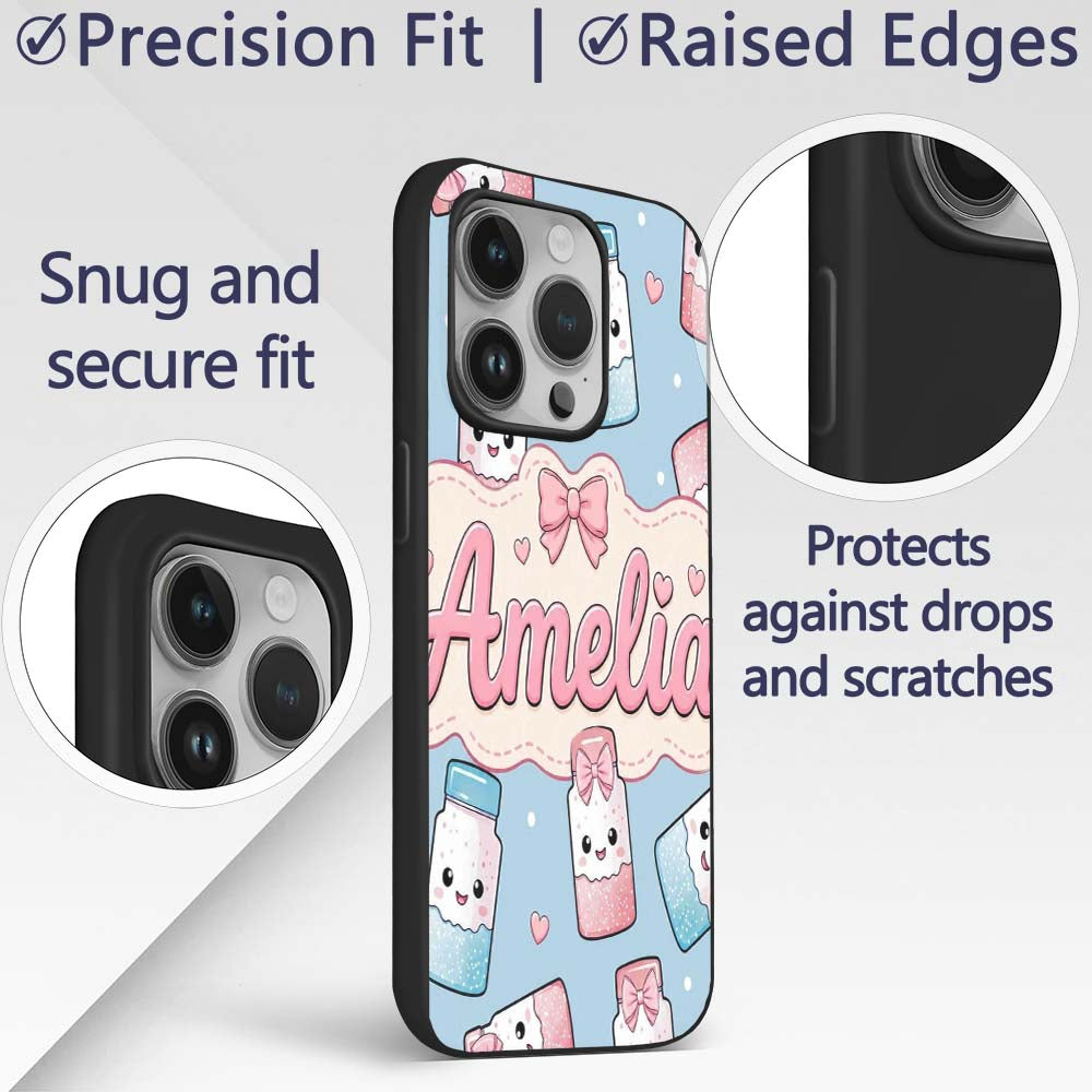 Cute Kawaii Sugar Jar Bottles with Printed Design Custom Name Protective Phone Case Mobile Cover Durable Everyday Smartphone Shock Resistant