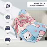 Cute Kawaii Sugar Jar Bottles with Glitter Sprinkles Blue  Personalised Custom Name Super Soft Fleece Blanket Bed Sofa Throw