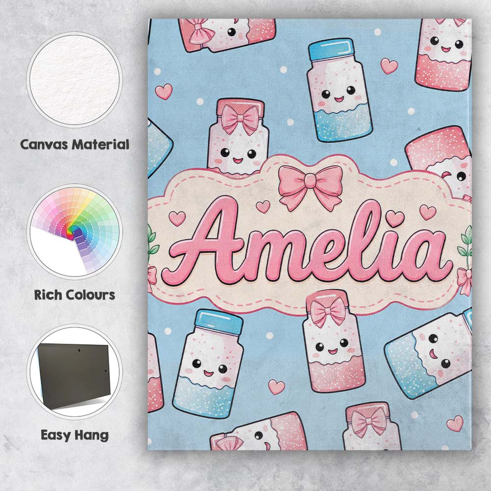 Personalised Name Cute Kawaii Sugar Jar Custom  Modern Room Accent Elegant Feature Canvas Wall Art Print Decor Picture Ready to Hang