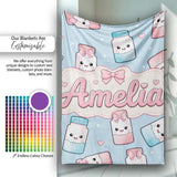 Cute Kawaii Sugar Jar Bottles with Glitter Sprinkles Blue  Personalised Custom Name Super Soft Fleece Blanket Bed Sofa Throw