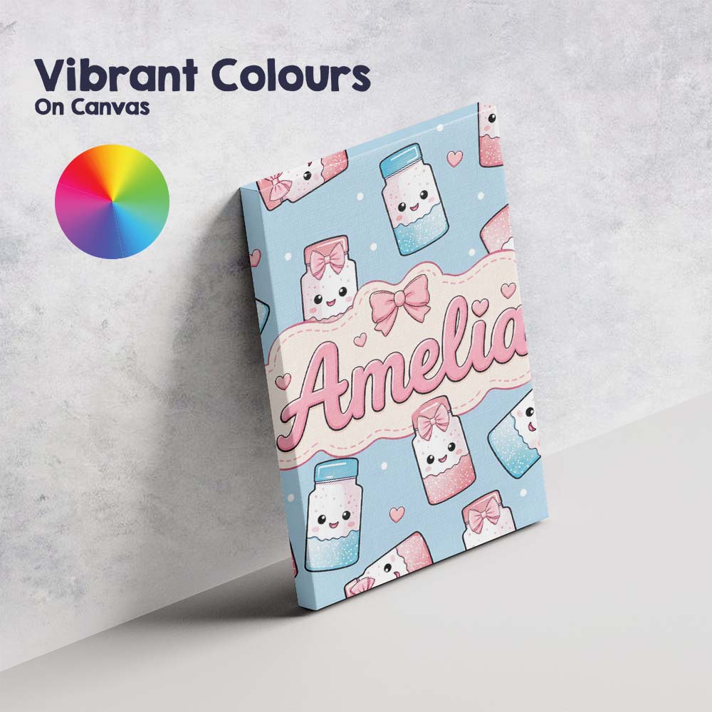 Personalised Name Cute Kawaii Sugar Jar Custom  Modern Room Accent Elegant Feature Canvas Wall Art Print Decor Picture Ready to Hang