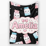 Cute Kawaii Sugar Jar Bottles with Glitter Sprinkles Black  Personalised Custom Name Super Soft Fleece Blanket Bed Sofa Throw