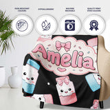 Cute Kawaii Sugar Jar Bottles with Glitter Sprinkles Black  Personalised Custom Name Super Soft Fleece Blanket Bed Sofa Throw