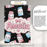 Cute Kawaii Sugar Jar Bottles with Glitter Sprinkles Black  Personalised Custom Name Super Soft Fleece Blanket Bed Sofa Throw