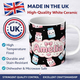 Personalized Custom Name Cute Kawaii Sugar Jar Bottles with Glitter Sprinkles Black 11oz Ceramic Coffee Tea Mug White Large Handle