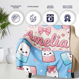 Cute Kawaii Sugar Jar Bottles with Glitter Sprinkles Sky Blue  Personalised Custom Name Super Soft Fleece Blanket Bed Sofa Throw