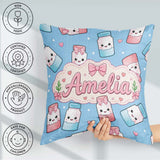 Custom Name Cute Kawaii Sugar Jar Bottles with Glitter Sky Blue Square Filled Cushion Throw Pillow Sofa Bed Home Decor Zip Washable UK Made