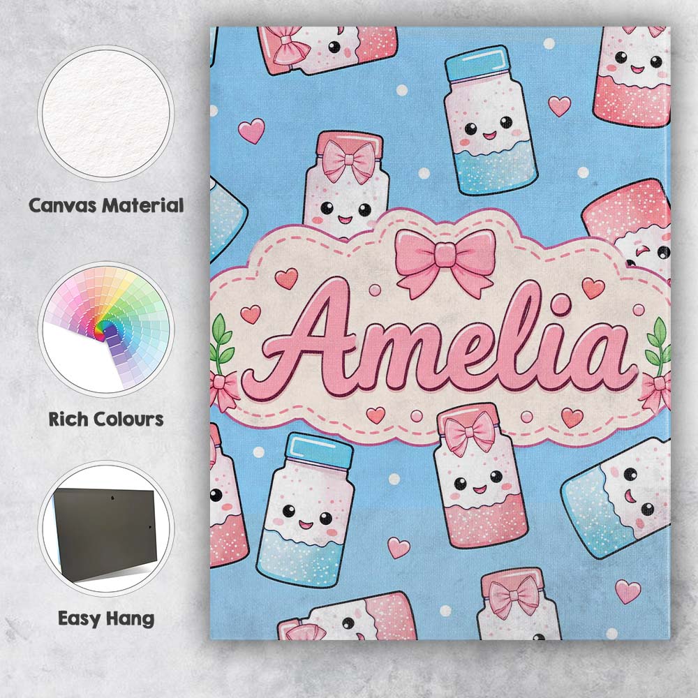 Personalised Name Cute Kawaii Sugar Jar Custom  Modern Room Accent Elegant Feature Canvas Wall Art Print Decor Picture Ready to Hang