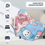 Cute Kawaii Sugar Jar Bottles with Glitter Sprinkles Sky Blue  Personalised Custom Name Super Soft Fleece Blanket Bed Sofa Throw