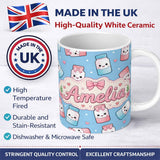 Personalized Custom Name Cute Kawaii Sugar Jar Bottles with Glitter Sprinkles Sky Blue 11oz Ceramic Coffee Tea Mug White Large Handle