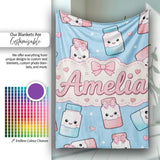 Cute Kawaii Sugar Jar Bottles with Glitter Sprinkles Sky Blue  Personalised Custom Name Super Soft Fleece Blanket Bed Sofa Throw