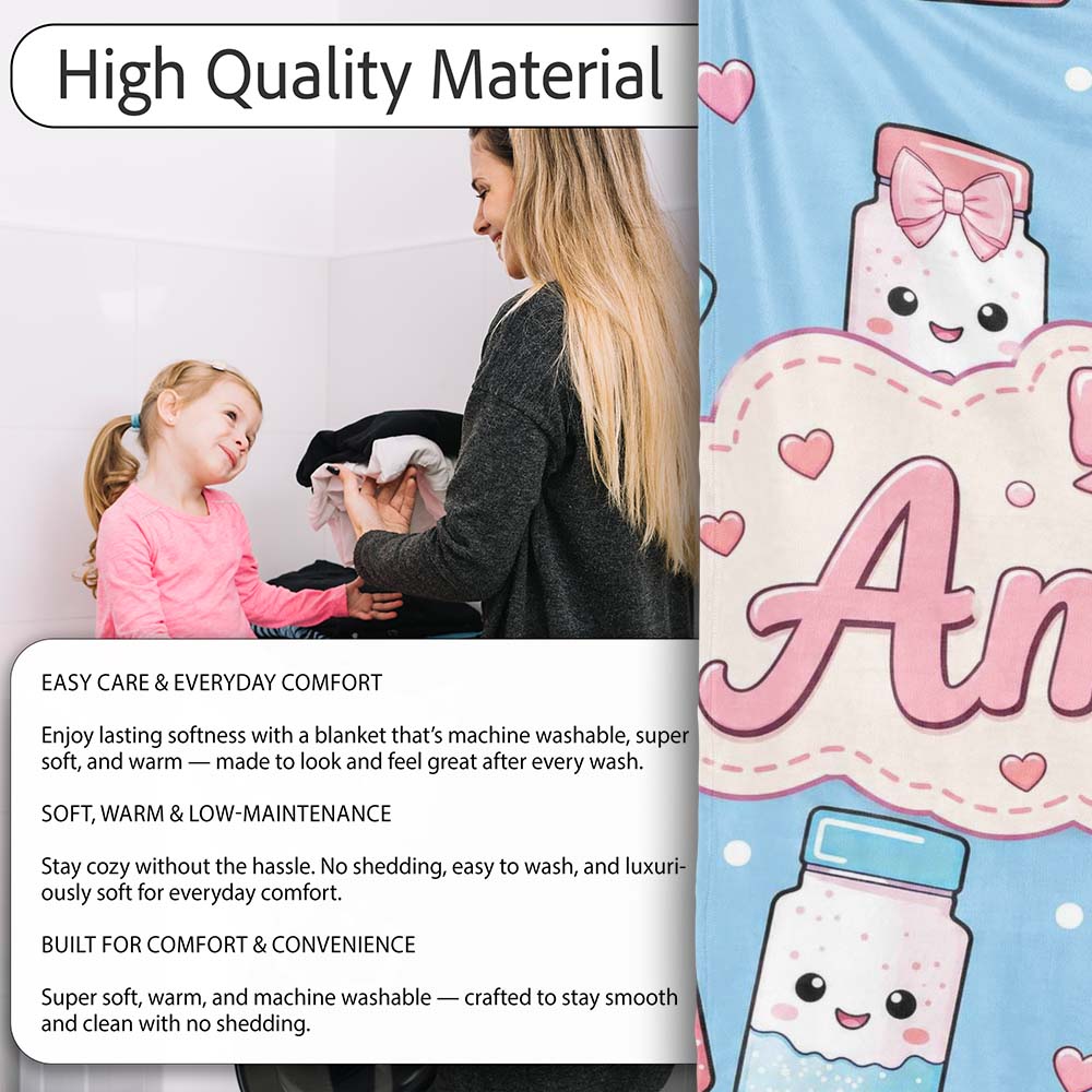 Cute Kawaii Sugar Jar Bottles with Glitter Sprinkles Sky Blue  Personalised Custom Name Super Soft Fleece Blanket Bed Sofa Throw