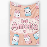 Cute Kawaii Sugar Jar Bottles with Glitter Sprinkles Peach  Personalised Custom Name Super Soft Fleece Blanket Bed Sofa Throw