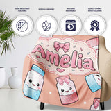 Cute Kawaii Sugar Jar Bottles with Glitter Sprinkles Peach  Personalised Custom Name Super Soft Fleece Blanket Bed Sofa Throw