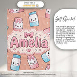 Cute Kawaii Sugar Jar Bottles with Glitter Sprinkles Peach  Personalised Custom Name Super Soft Fleece Blanket Bed Sofa Throw