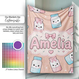 Cute Kawaii Sugar Jar Bottles with Glitter Sprinkles Peach  Personalised Custom Name Super Soft Fleece Blanket Bed Sofa Throw