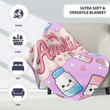 Cute Kawaii Sugar Jar Bottles with Glitter Sprinkles Purple  Personalised Custom Name Super Soft Fleece Blanket Bed Sofa Throw