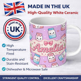 Personalized Custom Name Cute Kawaii Sugar Jar Bottles with Glitter Sprinkles Purple 11oz Ceramic Coffee Tea Mug White Large Handle