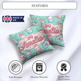 Custom Name Kawaii Sugar Jar Bottles with Glitter Sprinkles Mint Square Filled Cushion Throw Pillow Sofa Bed Home Decor Zip Washable UK Made