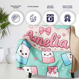 Cute Kawaii Sugar Jar Bottles with Glitter Sprinkles Mint  Personalised Custom Name Super Soft Fleece Blanket Bed Sofa Throw