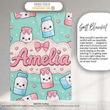 Cute Kawaii Sugar Jar Bottles with Glitter Sprinkles Mint  Personalised Custom Name Super Soft Fleece Blanket Bed Sofa Throw
