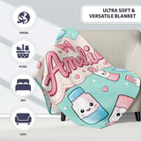 Cute Kawaii Sugar Jar Bottles with Glitter Sprinkles Mint  Personalised Custom Name Super Soft Fleece Blanket Bed Sofa Throw