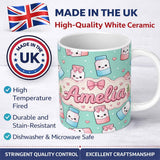 Personalized Custom Name Cute Kawaii Sugar Jar Bottles with Glitter Sprinkles Mint 11oz Ceramic Coffee Tea Mug White Large Handle