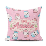 Custom Name Kawaii Sugar Jar Bottles with Glitter Sprinkles Pink Square Filled Cushion Throw Pillow Sofa Bed Home Decor Zip Washable UK Made