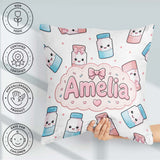 Custom Name Kawaii Sugar Jar Bottles with Glitter Sprinkles Grey Square Filled Cushion Throw Pillow Sofa Bed Home Decor Zip Washable UK Made