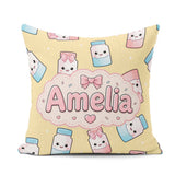 Custom Name Cute Kawaii Sugar Jar Bottles with Glitter Sprinkles Square Filled Cushion Throw Pillow Sofa Bed Home Decor Zip Washable UK Made