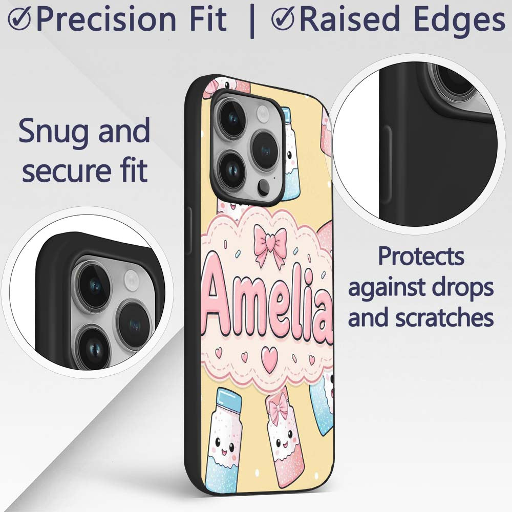 Cute Kawaii Sugar Jar Bottles with Printed Design Custom Name Protective Phone Case Mobile Cover Durable Everyday Smartphone Shock Resistant