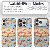 Cute Vintage Teapot Floral Tea Cups Strawberry Custom Name Protective Phone Case Mobile Cover Durable Everyday Smartphone Shock Resistant