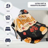 Cute Vintage Teapot Floral Tea Cups Strawberry Garden Black  Personalised Custom Name Super Soft Fleece Blanket Bed Sofa Throw