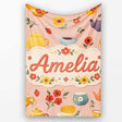 Cute Vintage Teapot Floral Tea Cups Strawberry Garden Peach  Personalised Custom Name Super Soft Fleece Blanket Bed Sofa Throw