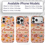 Cute Vintage Teapot Floral Tea Cups Strawberry Custom Name Protective Phone Case Mobile Cover Durable Everyday Smartphone Shock Resistant