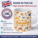Personalized Custom Name Cute Vintage Teapot Floral Tea Cups Strawberry Garden Cream 11oz Ceramic Coffee Tea Mug White Large Handle