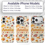 Cute Vintage Teapot Floral Tea Cups Strawberry Custom Name Protective Phone Case Mobile Cover Durable Everyday Smartphone Shock Resistant