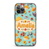 Cute Vintage Teapot Floral Tea Cups Strawberry Custom Name Protective Phone Case Mobile Cover Durable Everyday Smartphone Shock Resistant