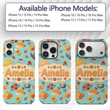 Cute Vintage Teapot Floral Tea Cups Strawberry Custom Name Protective Phone Case Mobile Cover Durable Everyday Smartphone Shock Resistant