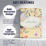 Personalised Name Watercolor Butterfly Leaf Botanical Seamless Custom Modern Room Accent Canvas Wall Art Print Decor Picture Ready to Hang