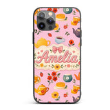 Cute Vintage Teapot Floral Tea Cups Strawberry Custom Name Protective Phone Case Mobile Cover Durable Everyday Smartphone Shock Resistant
