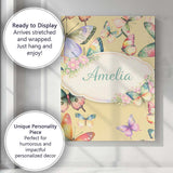 Personalised Name Watercolor Butterfly Leaf Botanical Seamless Custom Modern Room Accent Canvas Wall Art Print Decor Picture Ready to Hang