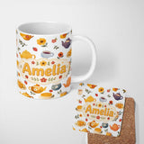 Personalized Custom Name Cute Vintage Teapot Floral Tea Cups Strawberry Garden Grey 11oz Ceramic Coffee Tea Mug White Large Handle