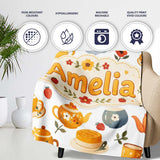 Cute Vintage Teapot Floral Tea Cups Strawberry Garden Grey  Personalised Custom Name Super Soft Fleece Blanket Bed Sofa Throw