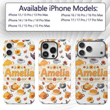 Cute Vintage Teapot Floral Tea Cups Strawberry Custom Name Protective Phone Case Mobile Cover Durable Everyday Smartphone Shock Resistant